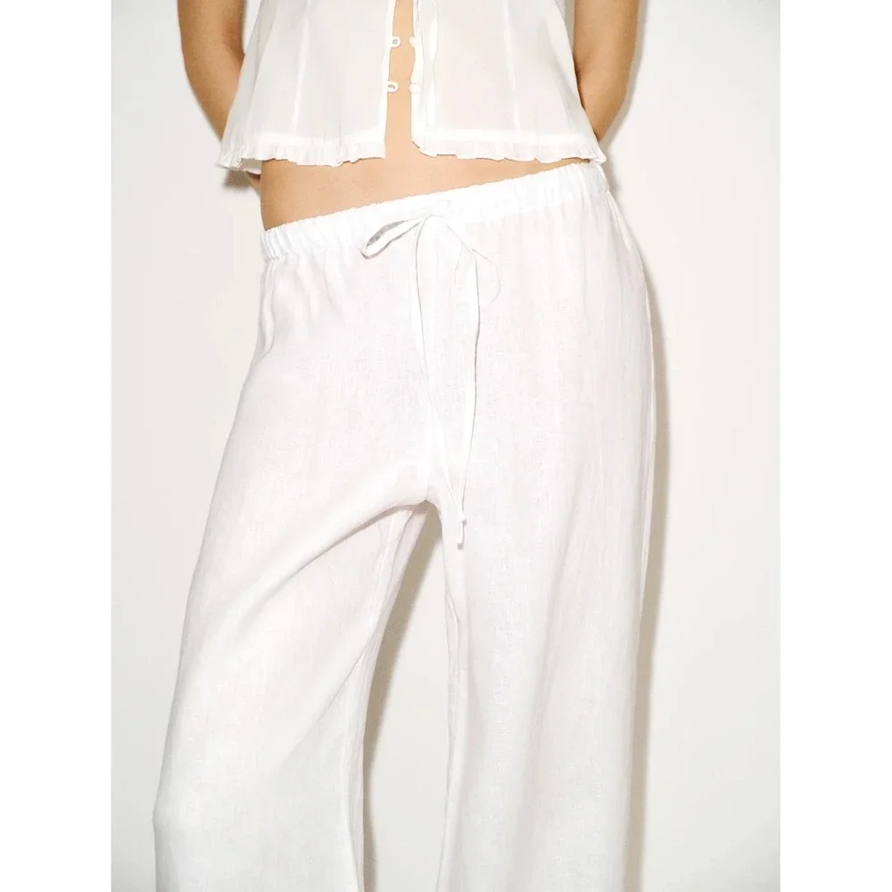 Reformation Olina 100% Linen Pull On Drawstring Pant White XS Coastal Old Money